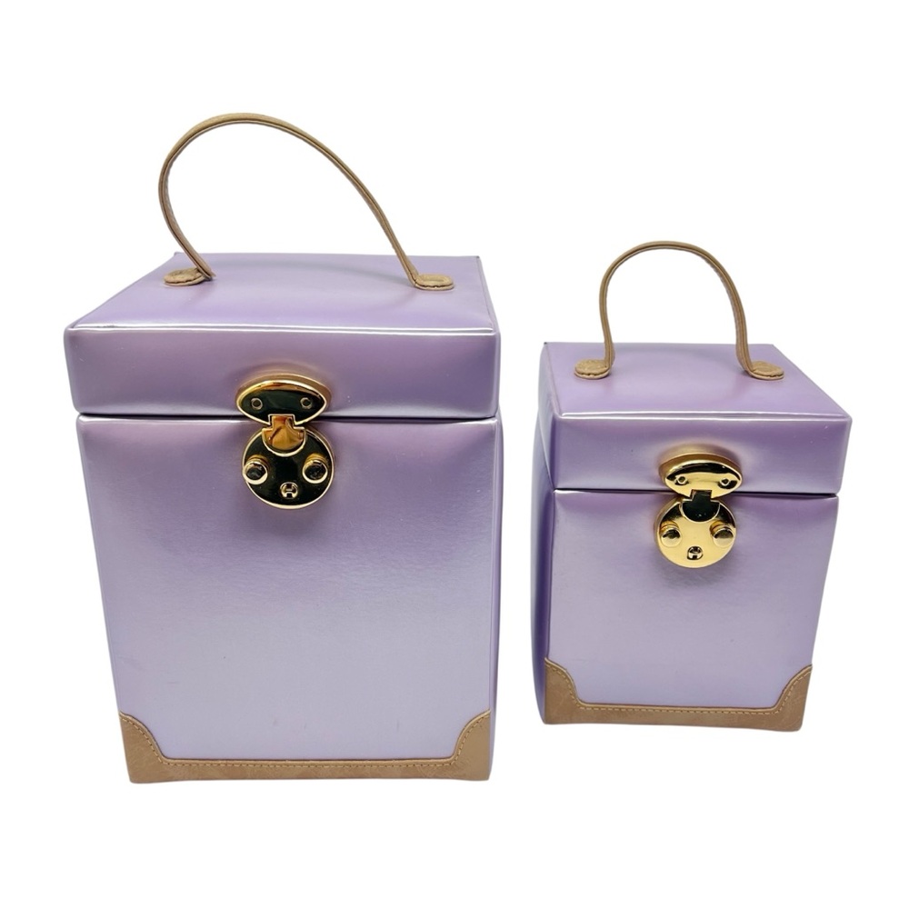Wolf Designs Inc Vintage Jewelry Cases Set of Two Pearlized Lavender Leather